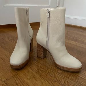 Anthropologie cream platform booties with stacked heel